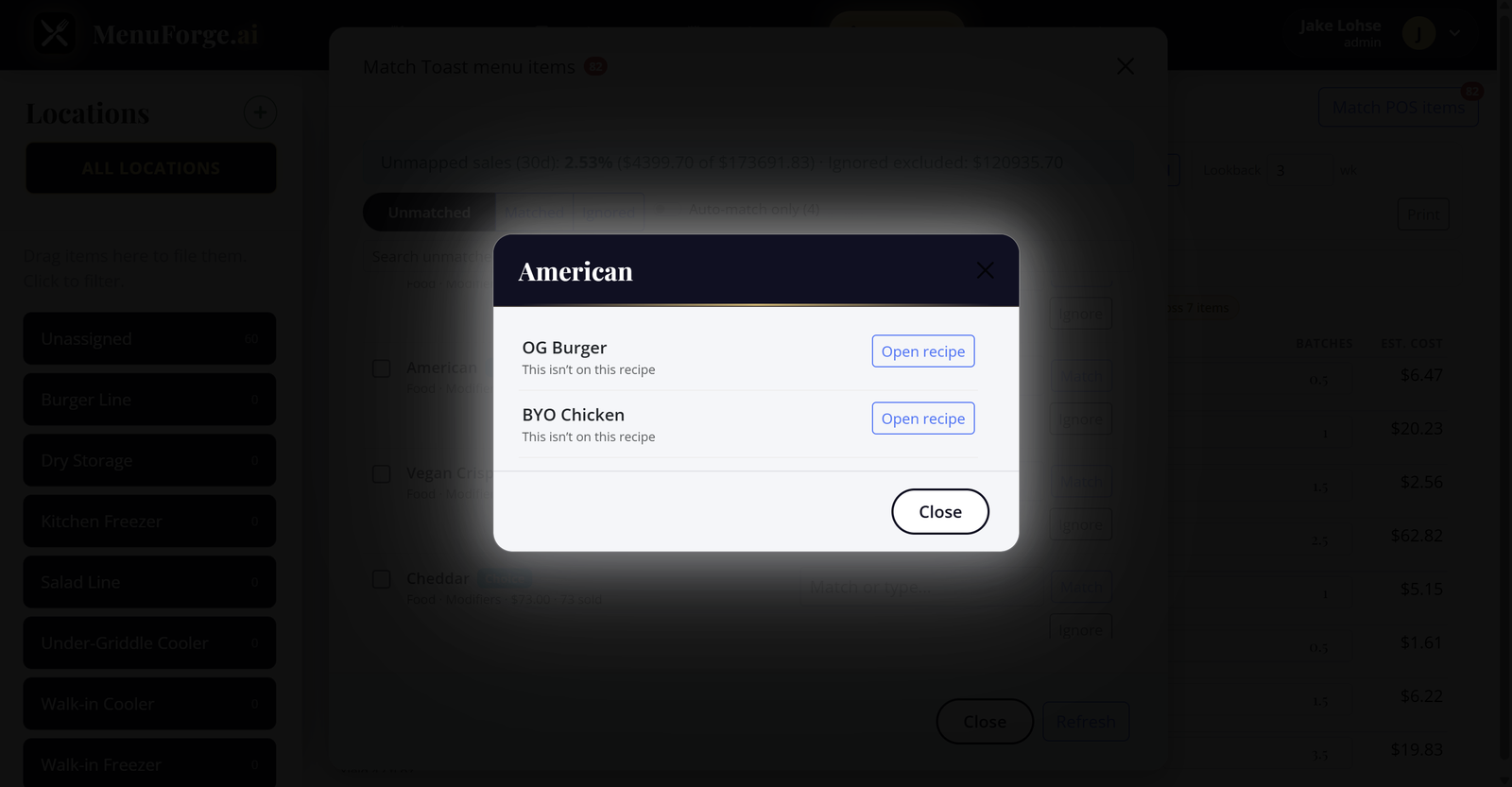 Investigate which dishes a modifier is tied to when matching from POS to a MenuForge recipe for accurate inventory reduction.